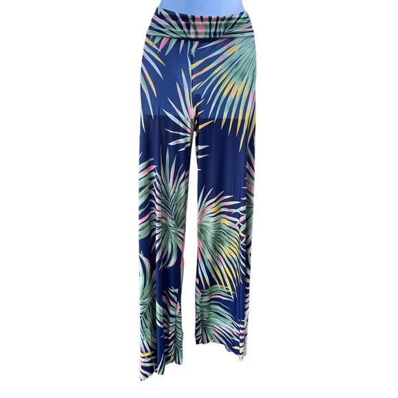 Uptown USA palm leaf print fold over waist wide leg pants - Picture 2 of 4
